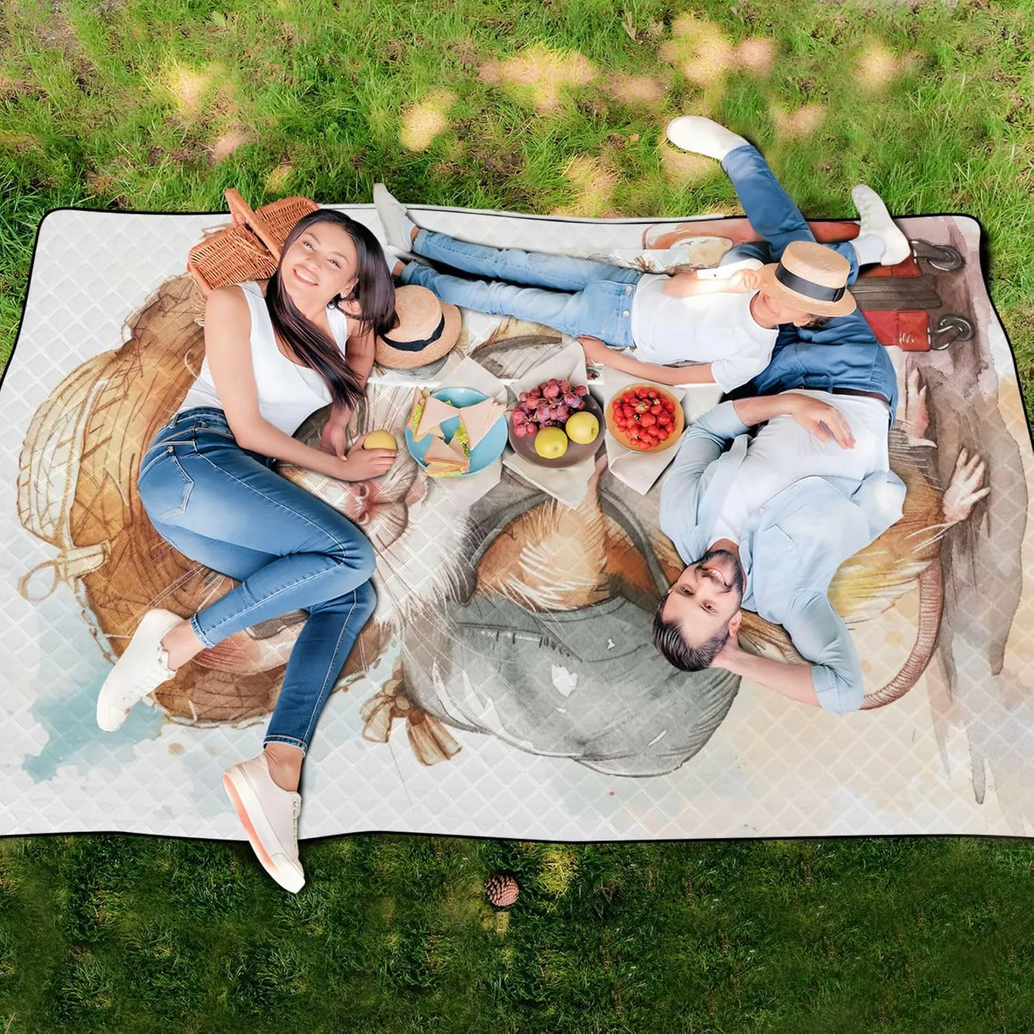 Cute Hamster Cartoon Animal Foldable Picnic Blankets Large Waterproof Beach Blanket Oversized Outdoor Play Mat for Grass 80" x 60"