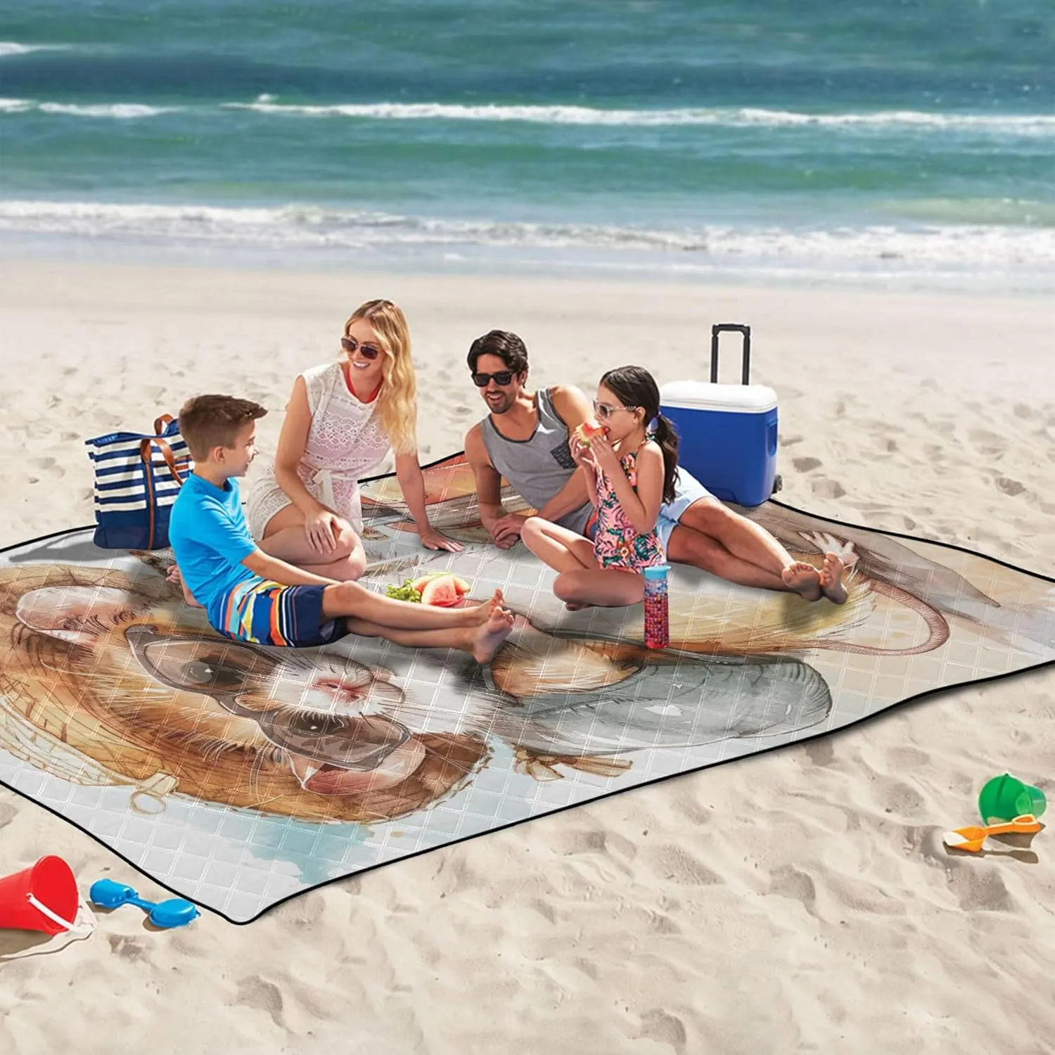 Cute Hamster Cartoon Animal Foldable Picnic Blankets Large Waterproof Beach Blanket Oversized Outdoor Play Mat for Grass 80" x 60"