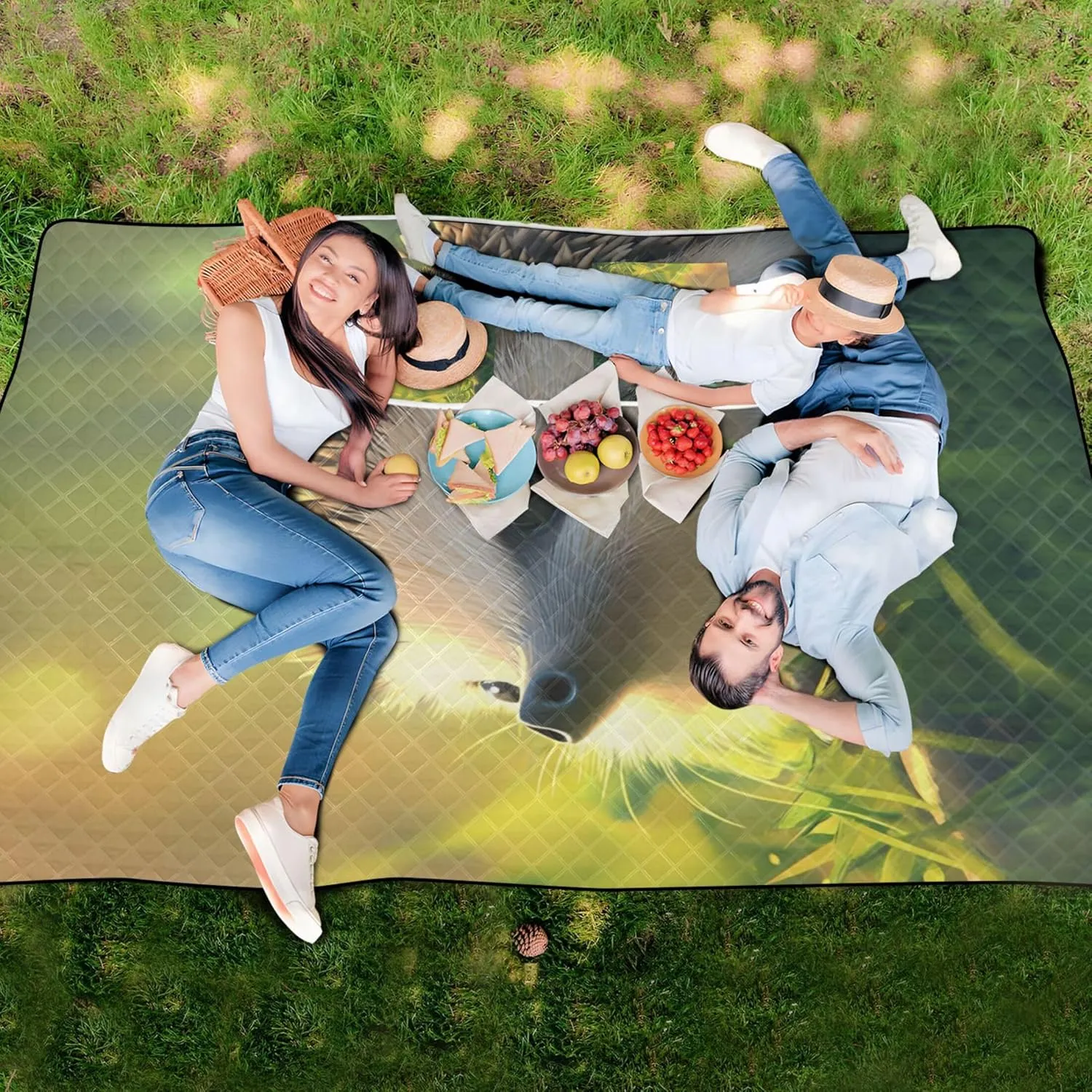 Cute Hedgehog Grass Animal Pink Picnic Blanket Foldable Beach Mat Waterproof Sandproof Packable Camping Blanket 118" x 80"