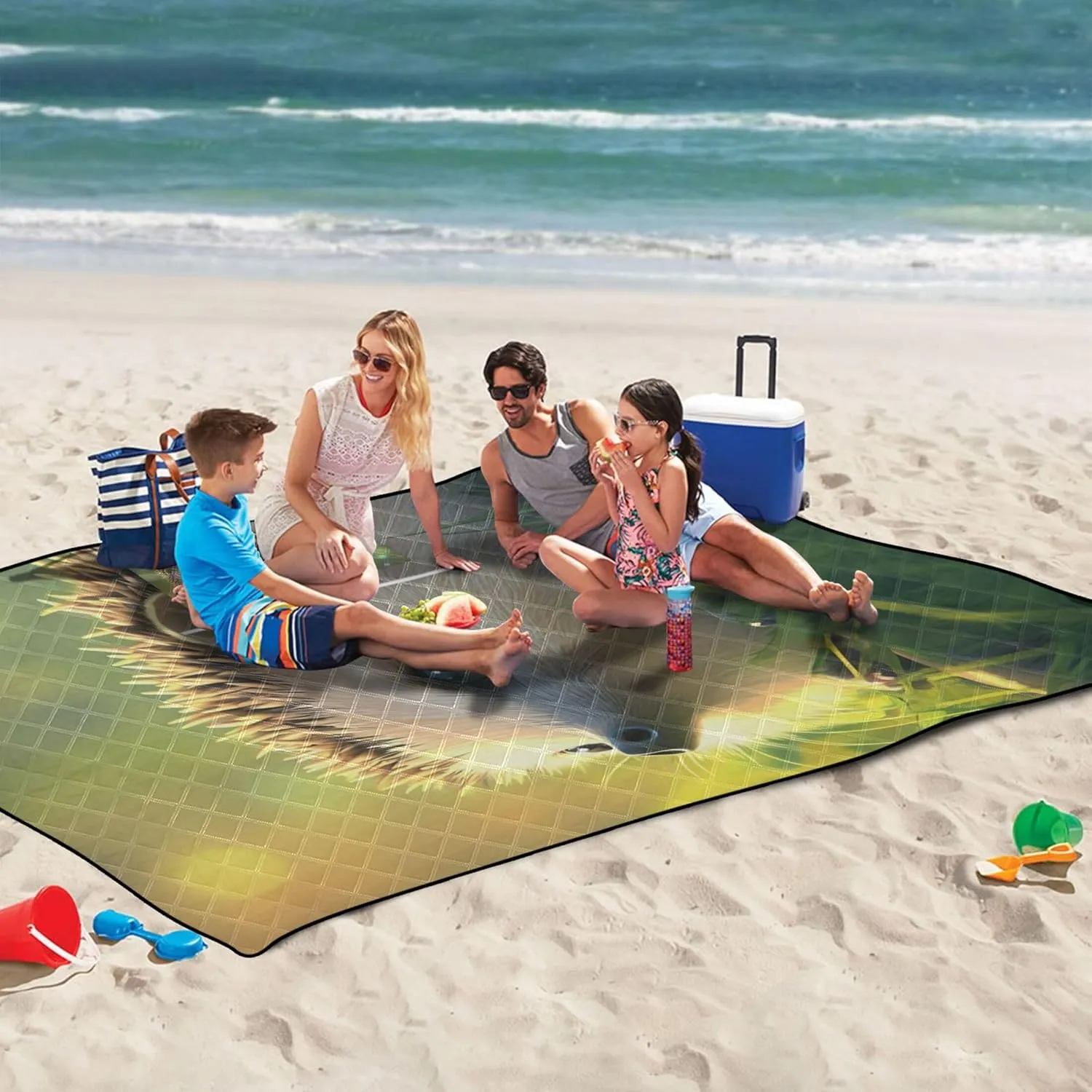 Cute Hedgehog Grass Animal Pink Picnic Blanket Foldable Beach Mat Waterproof Sandproof Packable Camping Blanket 118" x 80"