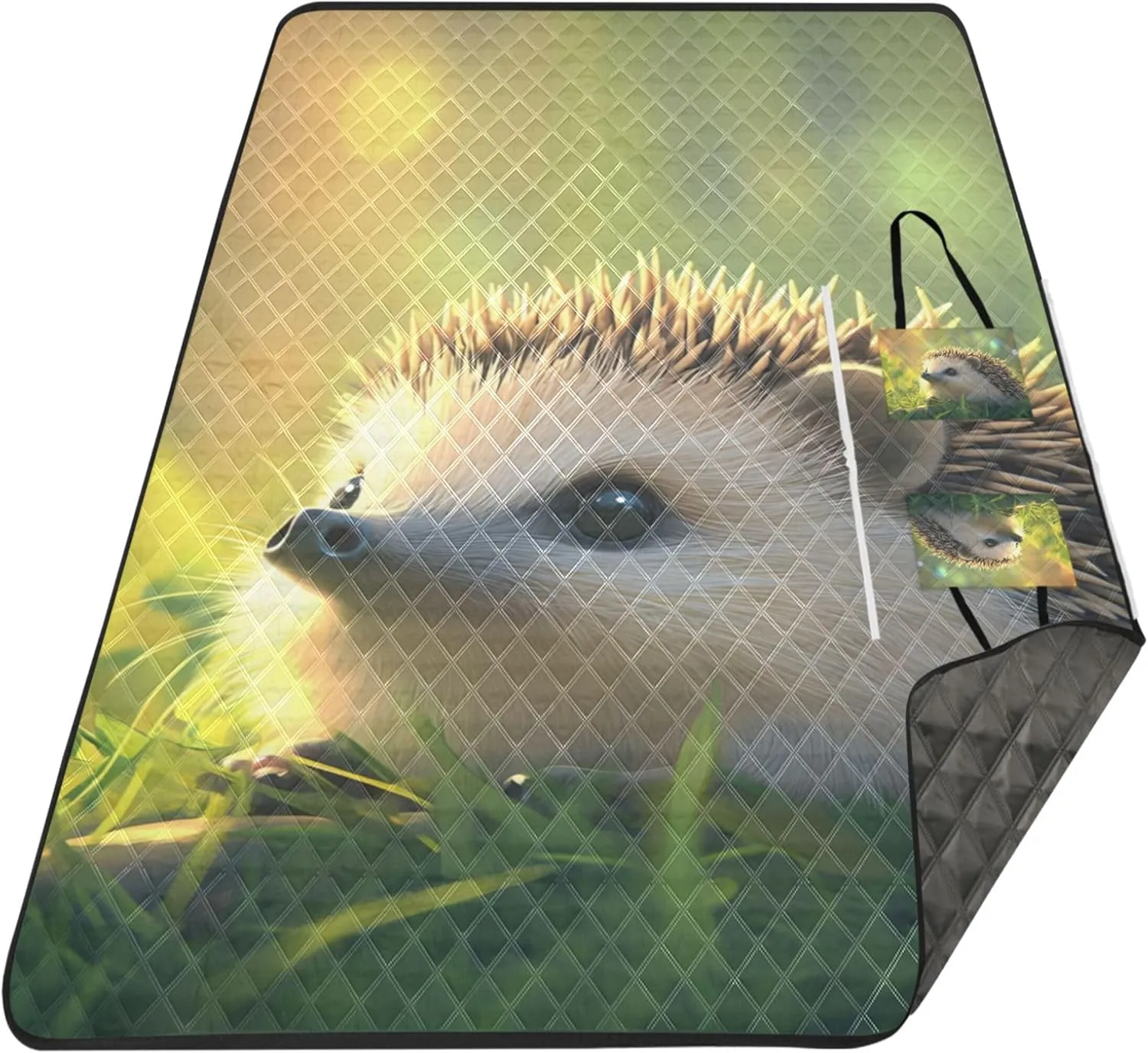 Cute Hedgehog Grass Animal Pink Picnic Blanket Foldable Beach Mat Waterproof Sandproof Packable Camping Blanket 118" x 80"