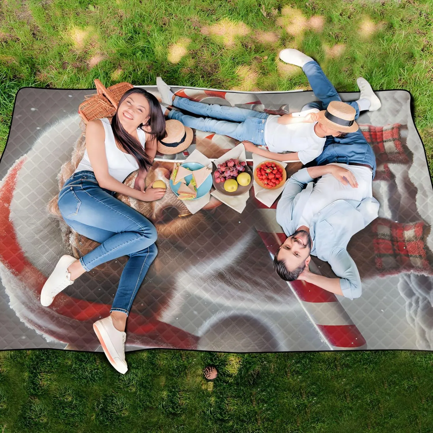 Cute Highland Cow Christmas Waterproof Beach Blanket Sandproof Foldable Picnic Blankets Large Outdoor Playmat Camping Blanket 80" x 60"