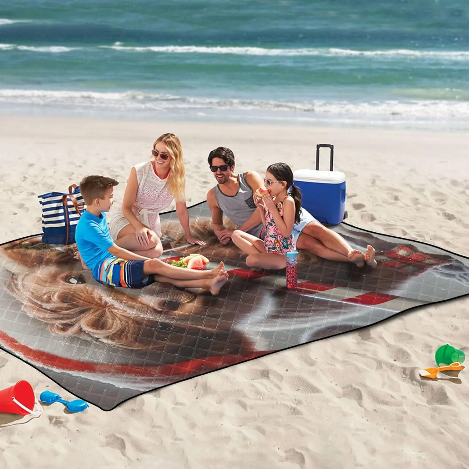 Cute Highland Cow Christmas Waterproof Beach Blanket Sandproof Foldable Picnic Blankets Large Outdoor Playmat Camping Blanket 80" x 60"