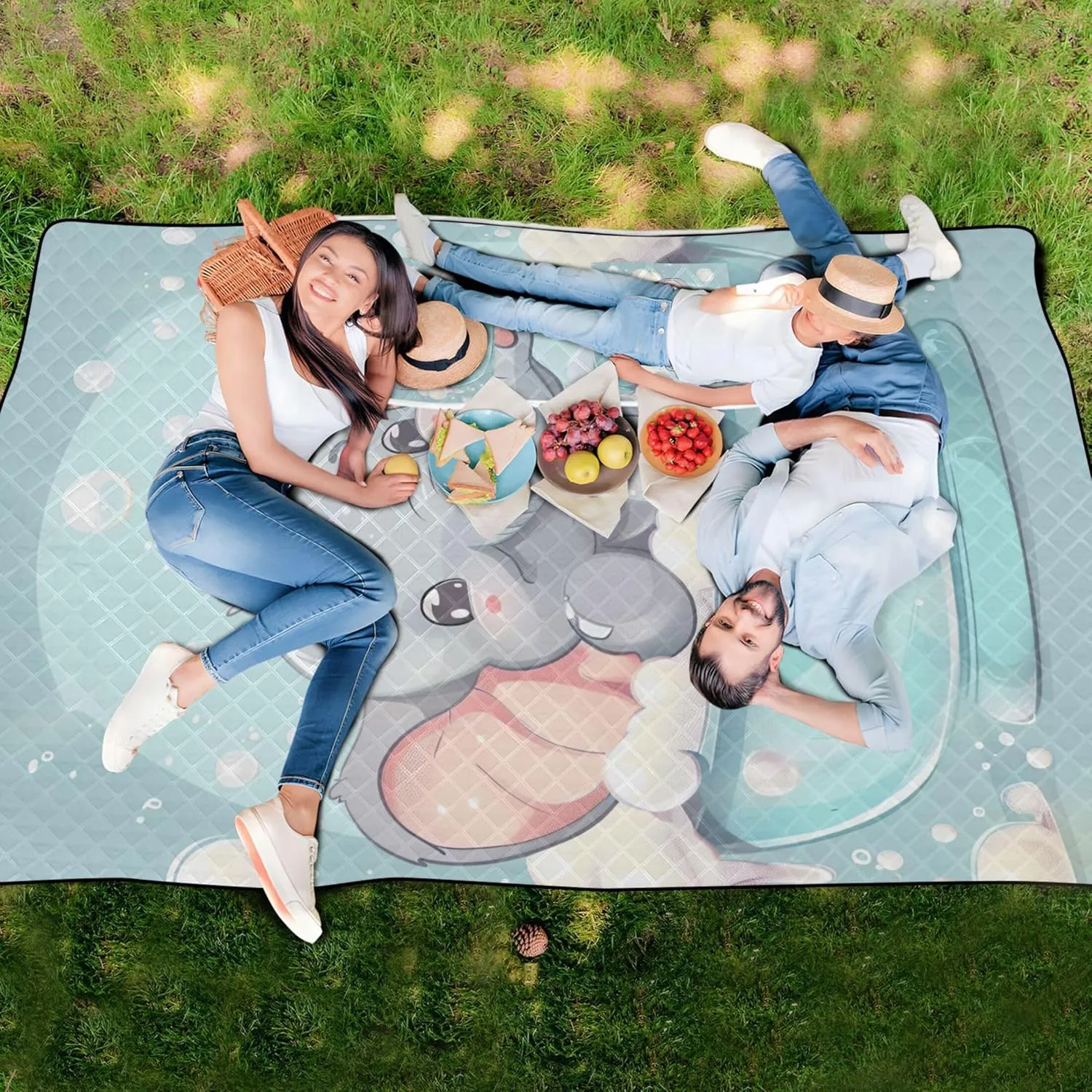 Cute Naughty Elephant Oversized Beach Blanket Waterproof Outdoor Playmat Camping Blanket Picnic Supplies Foldable Mat 80" x 60"