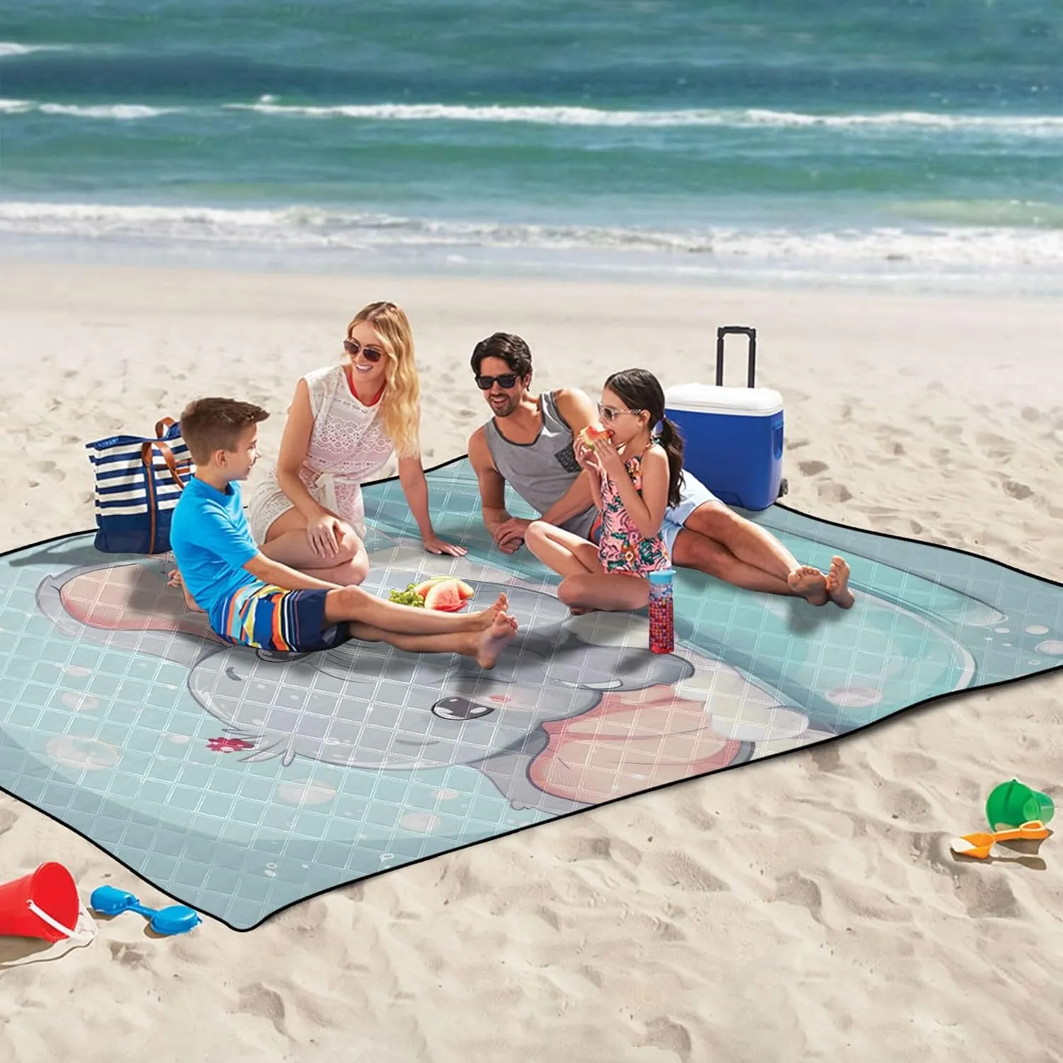Cute Naughty Elephant Oversized Beach Blanket Waterproof Outdoor Playmat Camping Blanket Picnic Supplies Foldable Mat 80" x 60"