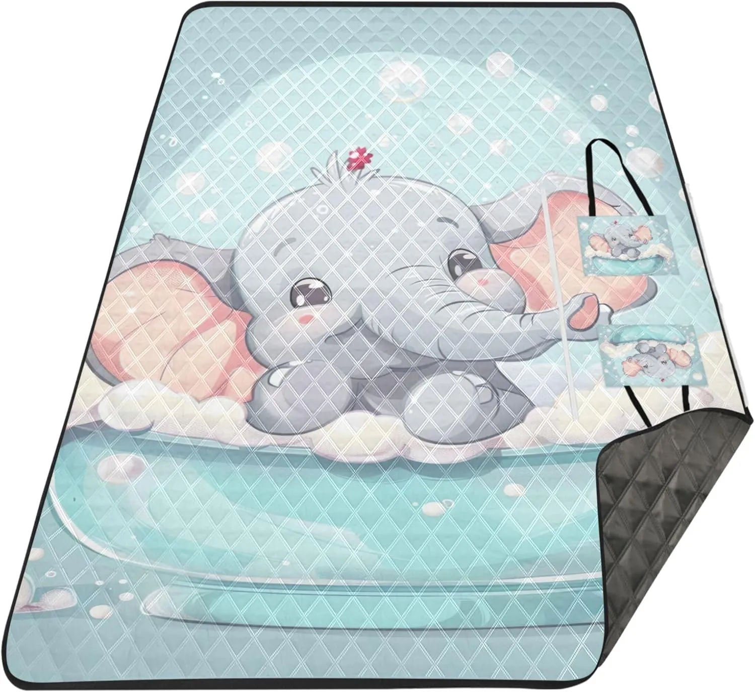 Cute Naughty Elephant Oversized Beach Blanket Waterproof Outdoor Playmat Camping Blanket Picnic Supplies Foldable Mat 80" x 60"