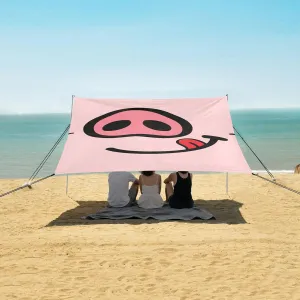 Cute Pig Tongue and Lips Beach Canopy Tent Anti-UV & Wind Resistant, Camping Sun Shelter Easy Setup Portable,Outdoor Shade Tents with Sandbags,Sand Shovels,Ground Pegs & Stability Poles