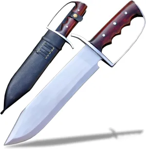 D-Guard Hand Forged Bowie Knife with Leather Scabbard-12 inches Long Blade-Full tang-Hunting, camping, Survival tactical knife-large knife