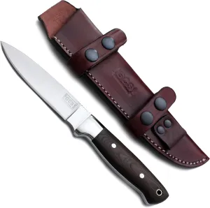 D2 Tool Steel Handmade Hunting Skinning Camping Knife with Custom Micarta Handle, Leather Sheath, and Sharpening Stone - GCS259