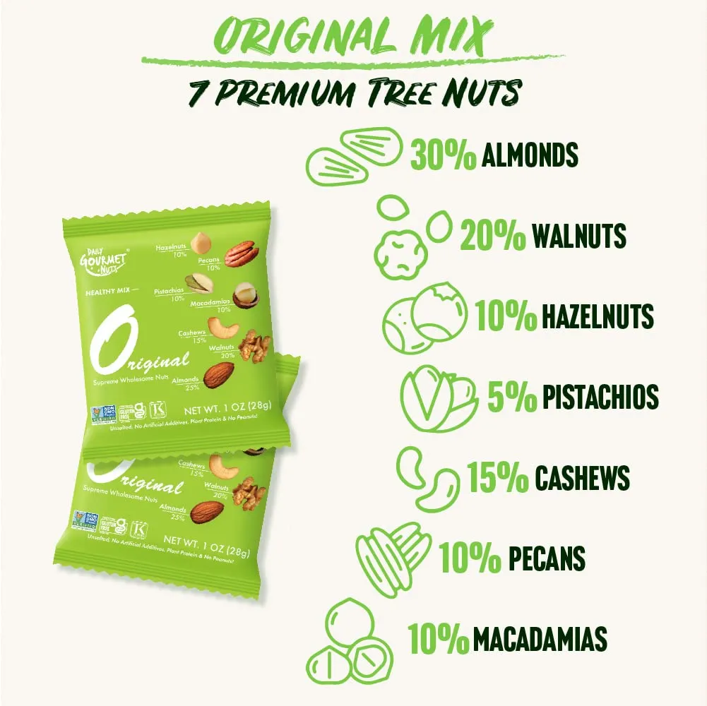 Daily Gourmet Nuts - Unsalted Mixed Nuts Snack Packs/Individually Wrapped Snacks/Nut Snacks/No Peanuts/Healthy Trail Mix Individual Packs/Deluxe Assorted Snacks