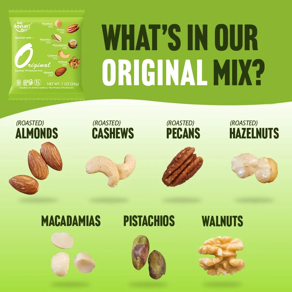 Daily Gourmet Nuts - Unsalted Mixed Nuts Snack Packs/Individually Wrapped Snacks/Nut Snacks/No Peanuts/Healthy Trail Mix Individual Packs/Deluxe Assorted Snacks
