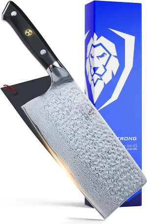 Dalstrong Meat Cleaver Knife - 7" - Shogun Series ELITE - Razor Sharp - Japanese Super Steel - Damascus Knife - Hammered Finish - Heavy Duty Gift Cooking Knife - w/Sheath