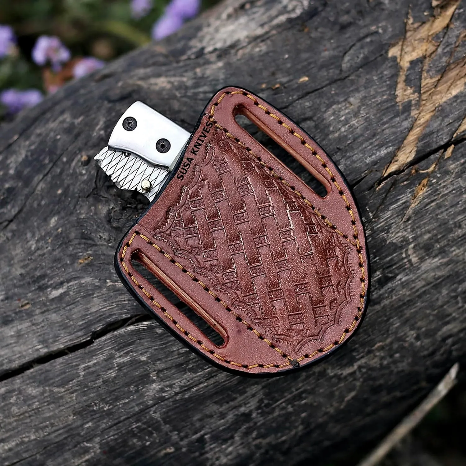 Damascus Steel Hwakbill Pocket Folding Knife rasp steel Pocket Knives for Outdoor, Camping, Hiking Inner Lock Blade EDC knife pancake leather sheath (RASP BONE)