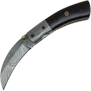 Damascus Steel Karambit Folding Knife Hardwood Handle Liner Blade Lock