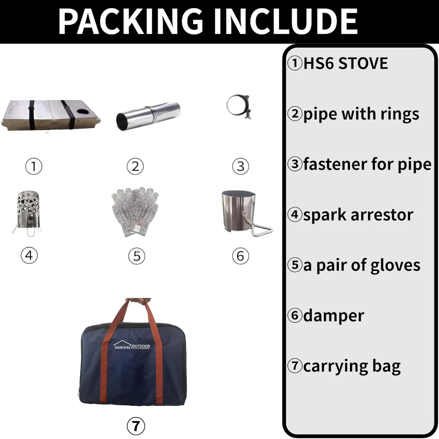DANCHEL OUTDOOR HS6 Portable Tent Stove with Side Glass Secondary Combustion 304 Stainless Steel Hot Tent Stove with 9.8ft/3m Chimney Cooking Hunting