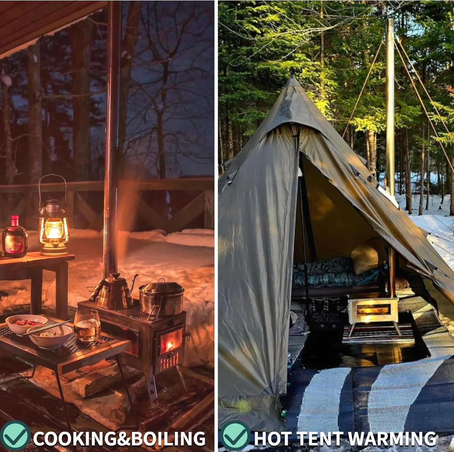 DANCHEL OUTDOOR HS6 Portable Tent Stove with Side Glass Secondary Combustion 304 Stainless Steel Hot Tent Stove with 9.8ft/3m Chimney Cooking Hunting