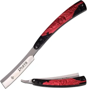 Dark Side Blades - Razor Style Folding Pocket Knife – Satin Finish Stainless Steel Blade w/Red & Black Grim Reaper Design Aluminum Handle, EDC, Shave, Shaving, Fantasy, Collectible, DS-016RD
