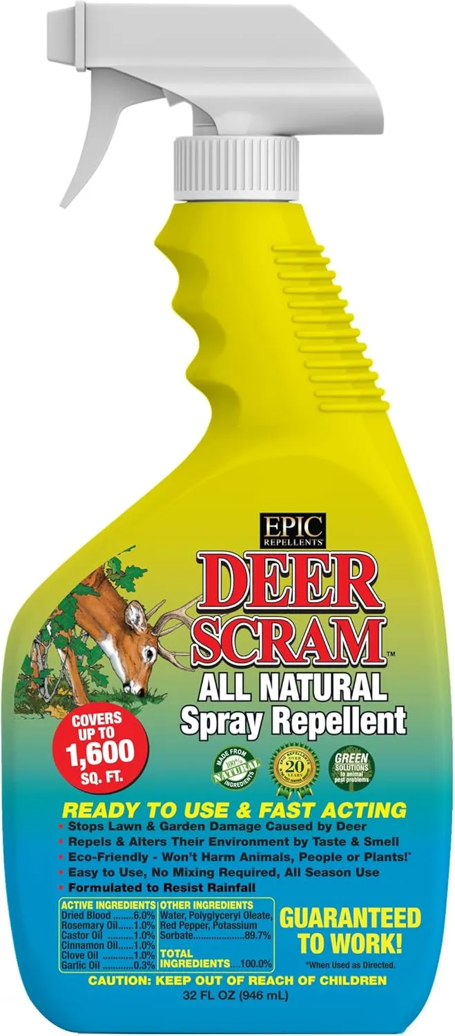 Deer Scram All Natural Granular Repellent - All-Natural, Animal, People and Pet Safe Granule from EPIC Repellents (32 Fl Oz, RTU)