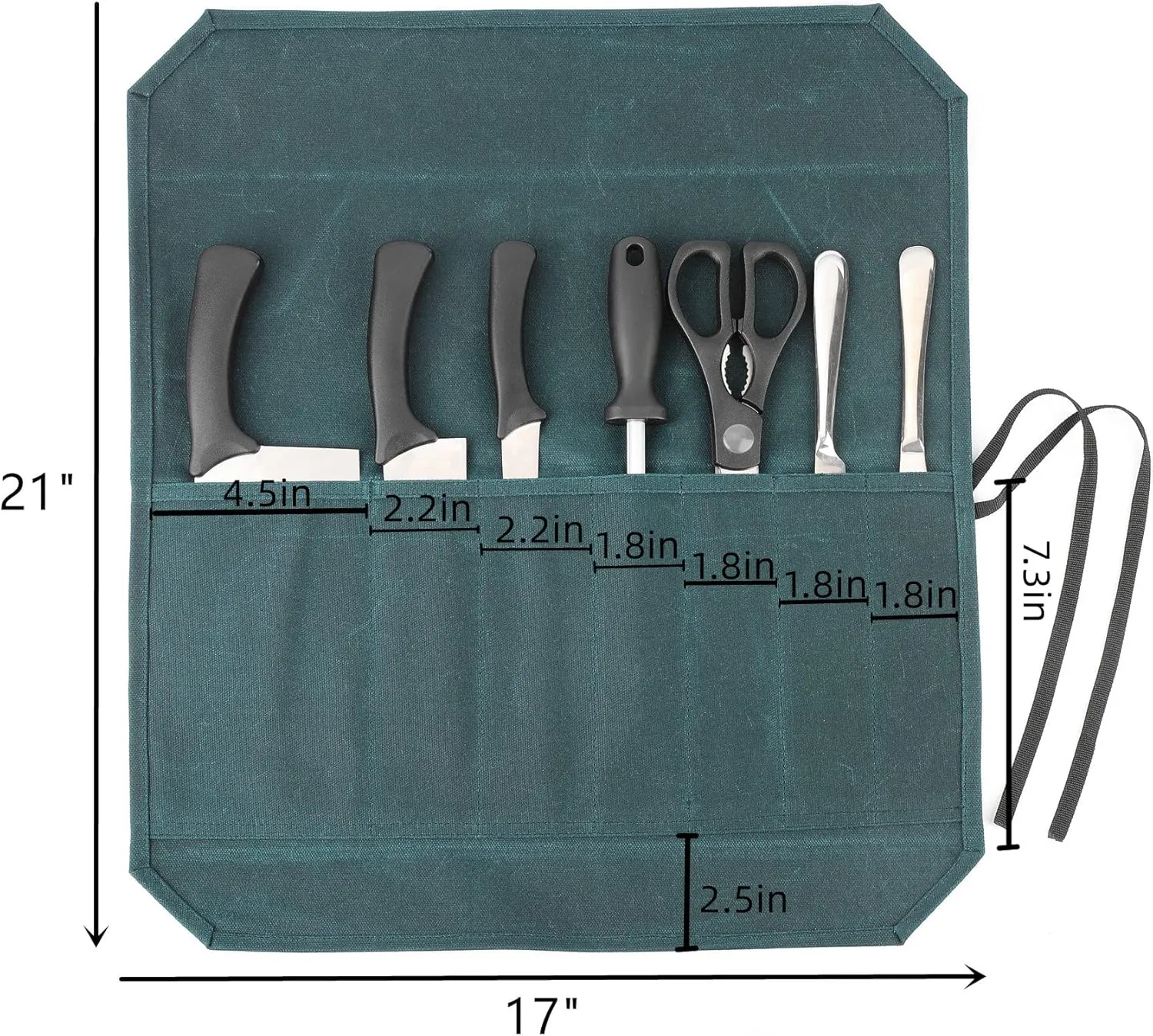 Denifiter Heavy Duty Waxed Canvas Chef Knife Storage Roll Bag With 7 Slots, Waterproof And Durable (Dark Green)