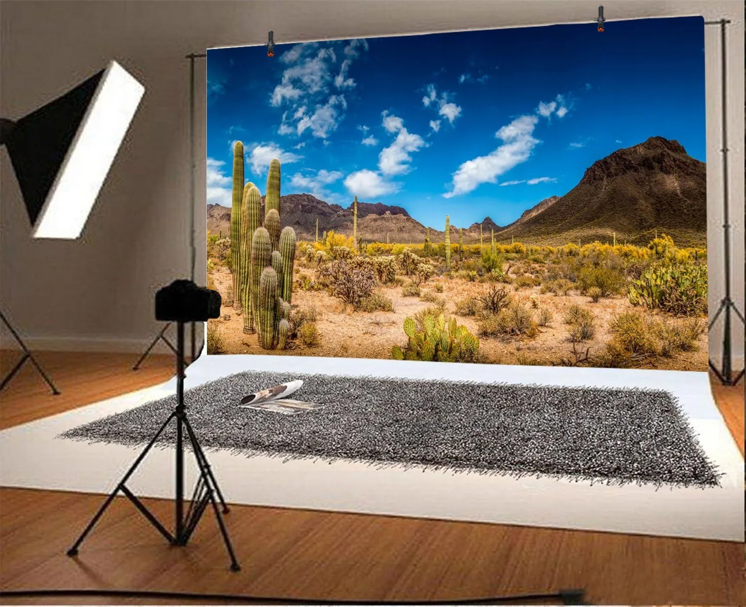 Desert Backdrop Blue Sky White Clouds Sand Dune Cactus Desert Backdrops Rocky Mountains Natural Scenery Background Hiking Camping Western Cowboy Party Background Studio Props 10x8ft