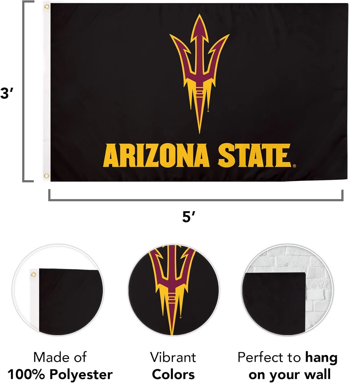 Desert Cactus Arizona State University ASU Flag - 3 x 5 Feet Devils Banner, Indoor/Outdoor Durable Fabric, 100% Polyester Design (Style Y)