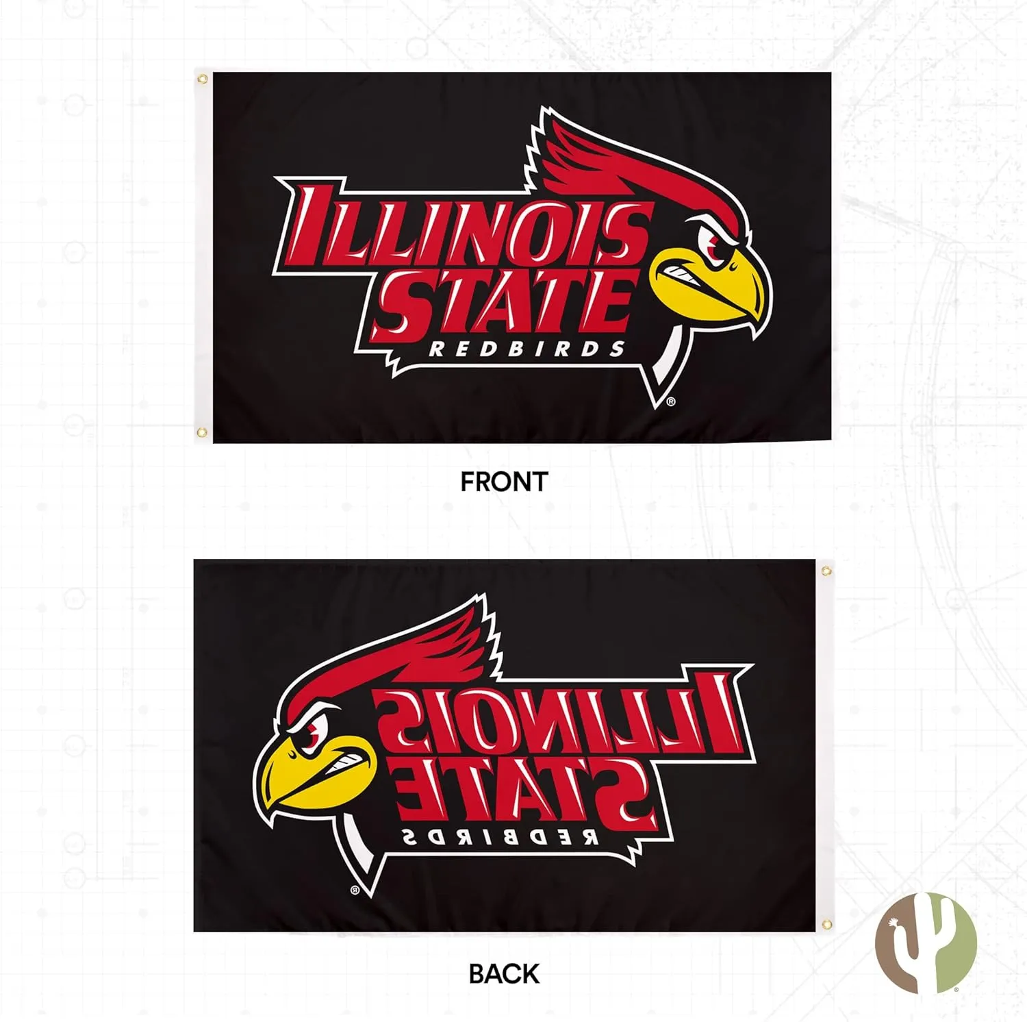 Desert Cactus Illinois State University ISU Flag - 3 x 5 Feet Redbirds Banner, Indoor/Outdoor Durable Fabric, 100% Polyester Design (Style A)