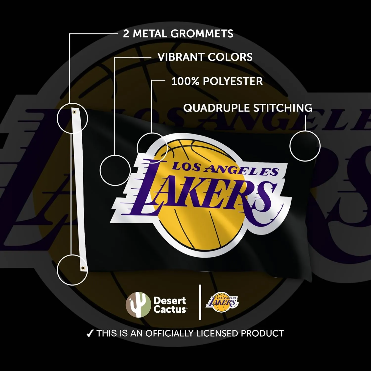Desert Cactus Los Angeles Lakers Flag LA NBA National Basketball Association 100% Polyester Indoor Outdoor Banner 3x5 feet Basketball Team Merchandise (Flag L)