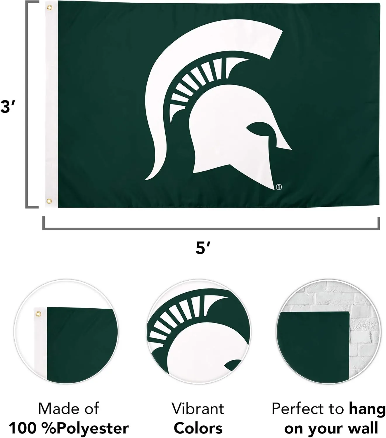 Desert Cactus Michigan State University MSU Flag - 3 x 5 Feet Spartans Banner, Indoor/Outdoor Durable Fabric, 100% Polyester Design (Style 1)