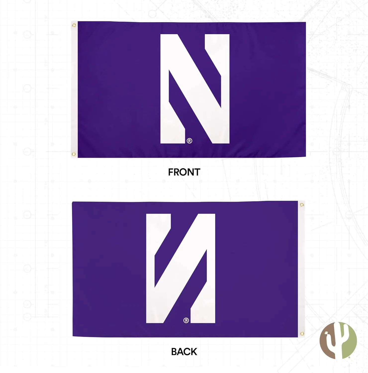 Desert Cactus Northwestern University NU Flag - 3 x 5 Feet Wildcats Banner, Indoor/Outdoor Durable Fabric, 100% Polyester Design (Style 1)