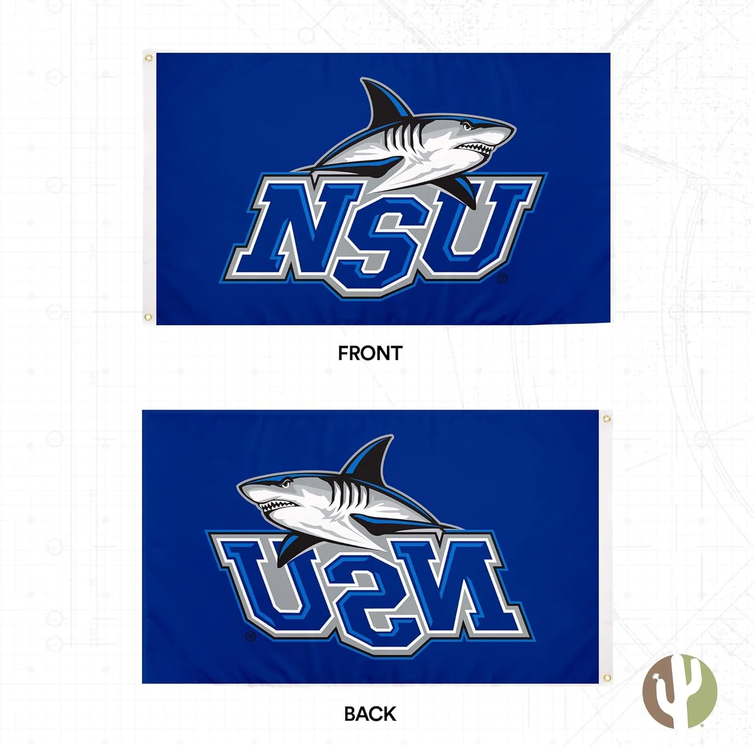 Desert Cactus Nova Southeastern University NSU Flag - 3 x 5 Feet Sharks Banner, Indoor/Outdoor Durable Fabric, 100% Polyester Design (Style 1a)
