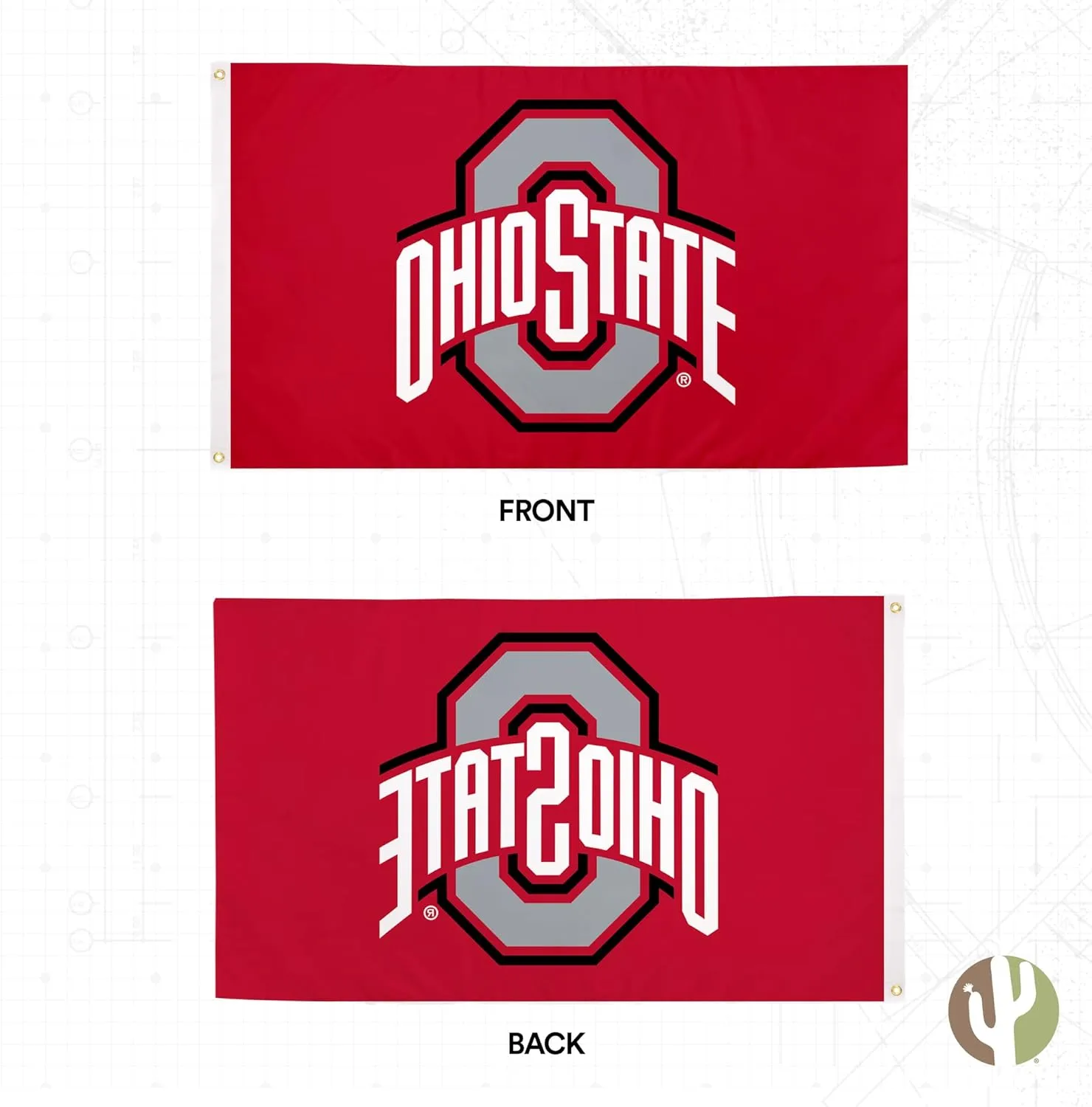 Desert Cactus Ohio State University OSU Flag - 3 x 5 Feet Buckeyes Banner, Indoor/Outdoor Durable Fabric, 100% Polyester Design (Style 8)
