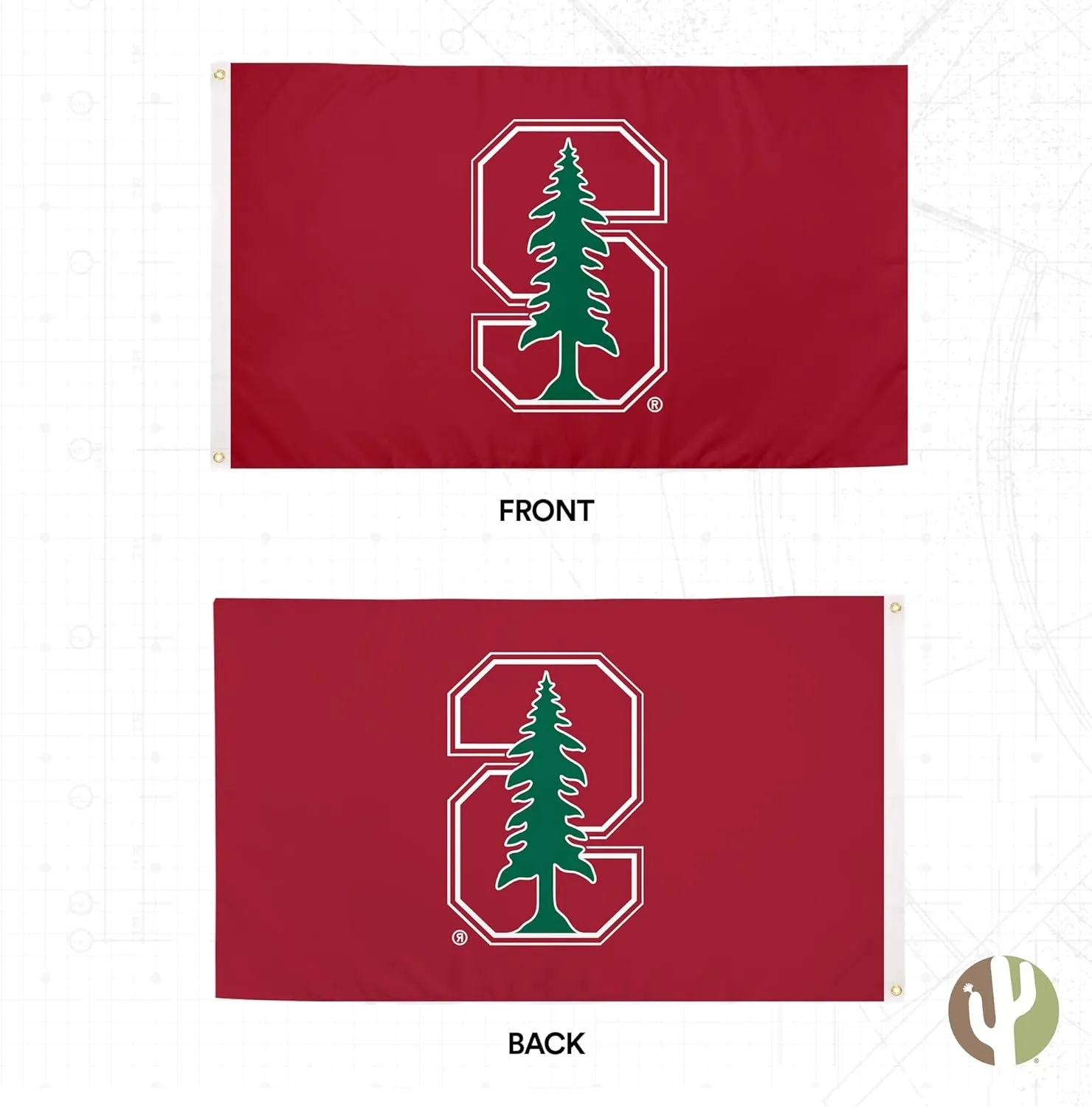Desert Cactus Stanford University SU Flag - 3 x 5 Feet Cardinal Banner, Indoor/Outdoor Durable Fabric, 100% Polyester Design (Style 1)