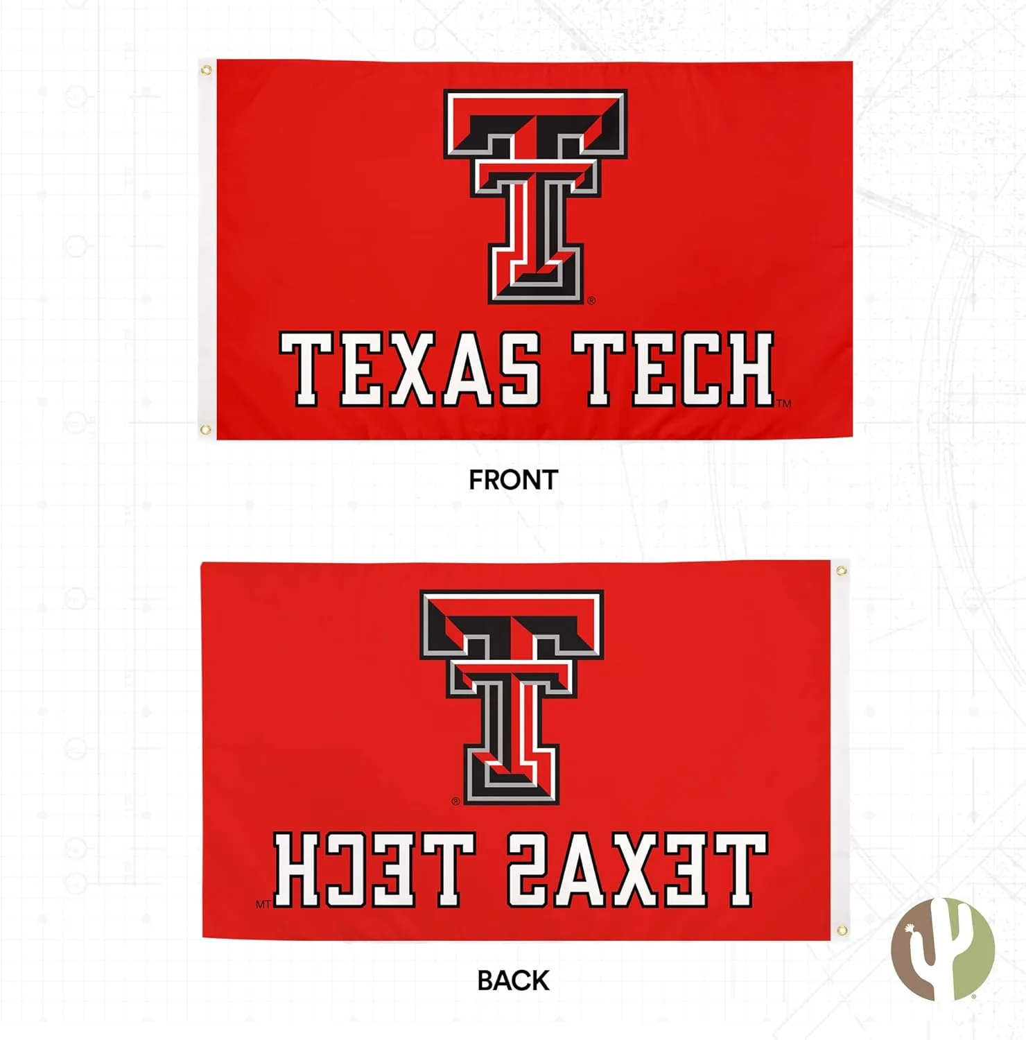 Desert Cactus Texas Tech University TTU Flag - 3 x 5 Feet Raiders Banner, Indoor/Outdoor Durable Fabric, 100% Polyester Design (Style 3)