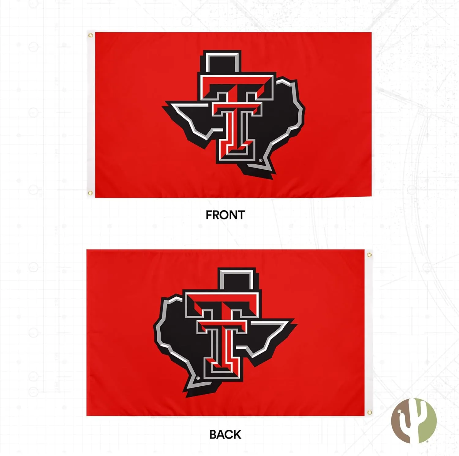 Desert Cactus Texas Tech University TTU Flag - 3 x 5 Feet Raiders Banner, Indoor/Outdoor Durable Fabric, 100% Polyester Design (Style Z)