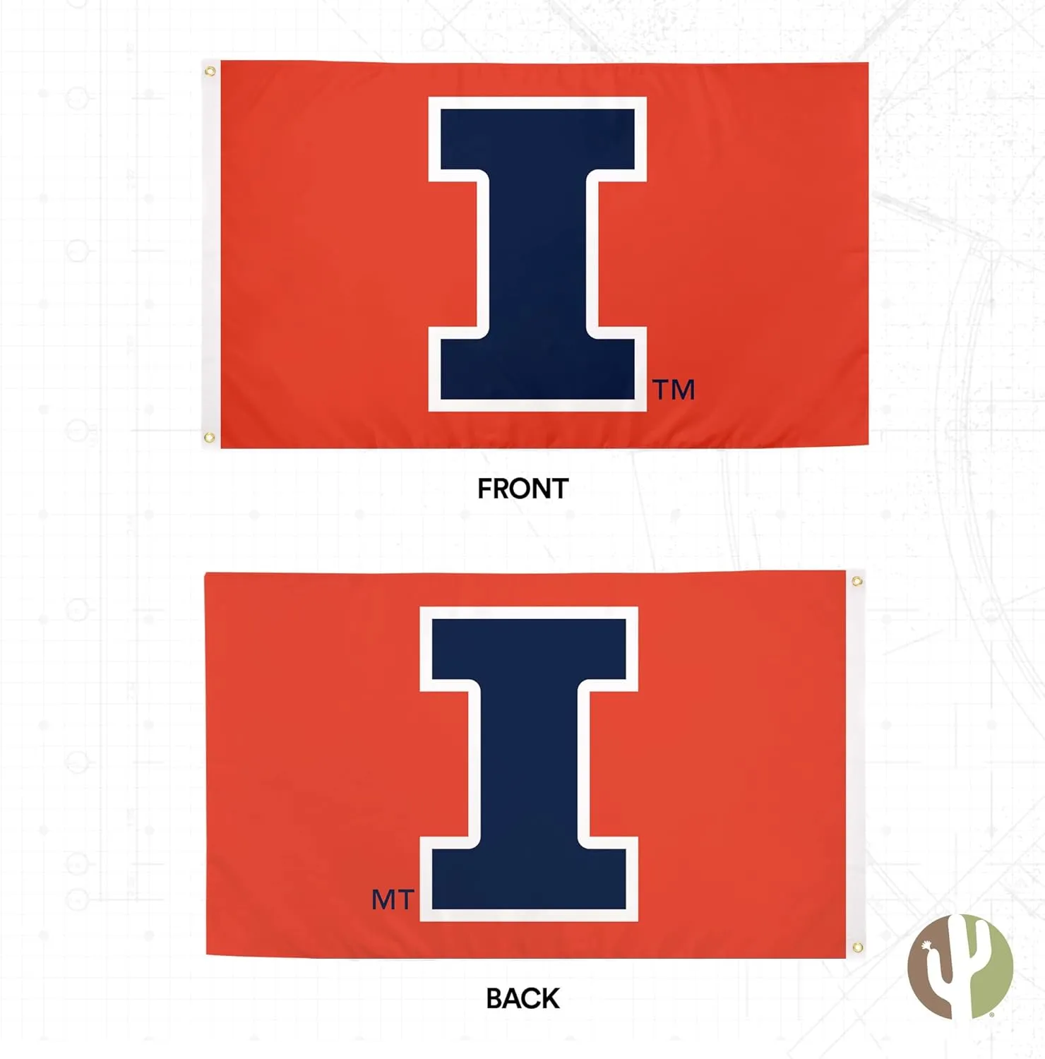 Desert Cactus University of Illinois UI Flag - 3 x 5 Feet Illini Banner, Indoor/Outdoor Durable Fabric, 100% Polyester Design (Style 1)