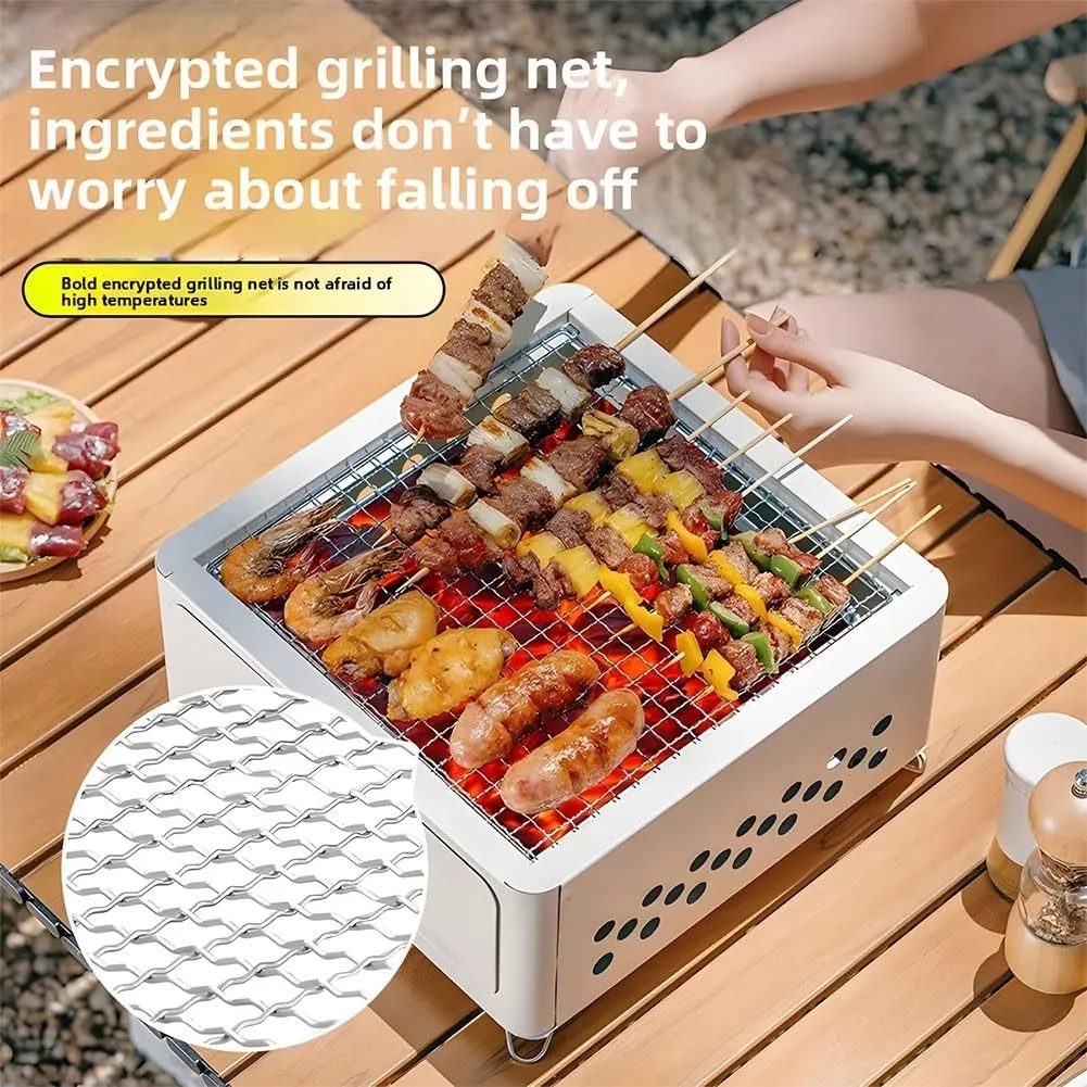 Desktop Charcoal Grill, Portable Table Top Small BBQ Grill, Tea Stove, Multi-Use Small Grill for Outdoor Cooking Camping Hiking Picnics Backpacking, Saving Space Grills, Home Camping Full Set(Black Fr