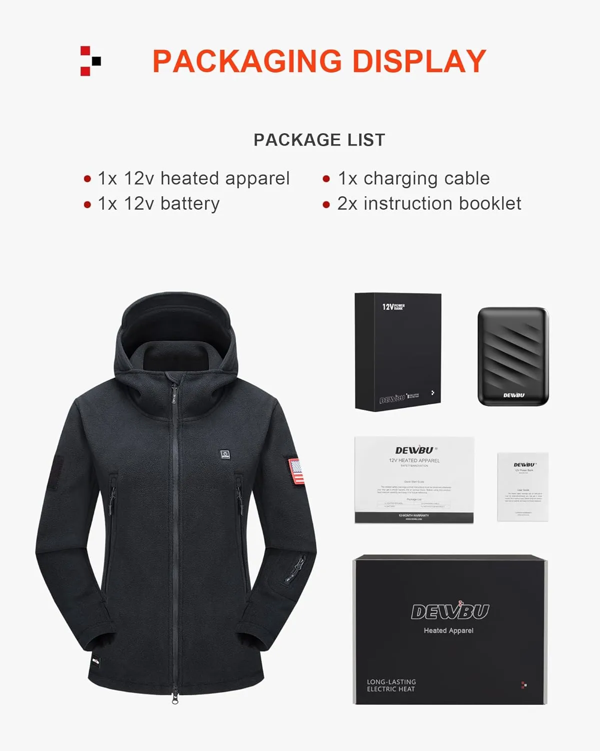 DEWBU Heated Jacket Polar Fleece with 12V Battery Pack Soft Fleece Electric Heating Hoodie for Women