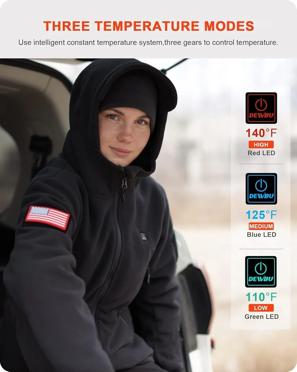 DEWBU Heated Jacket Polar Fleece with 12V Battery Pack Soft Fleece Electric Heating Hoodie for Women