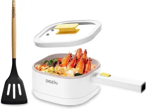 Dezin Electric Hot Pot, 2L Non-Stick Ceramic Coating Ramen Cooker, Multifunction Hot Pot for Ramen, Soup & Oatmeal, Portable Pot with Power Control for Dorm, Office, Travel (Silicone Spatula Included)