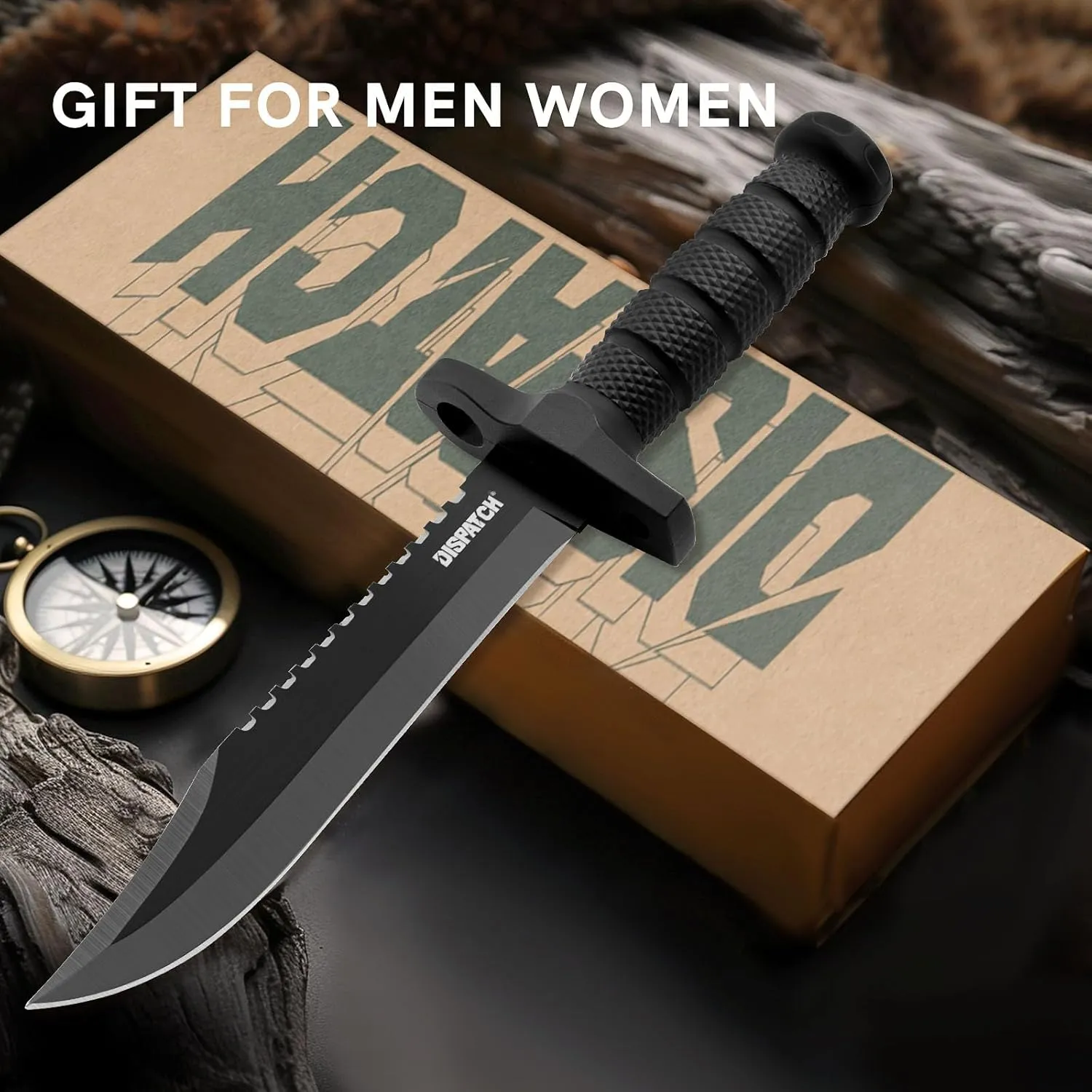 Dispatch Fixed Blade Hunting Knife with Sheath, 12-inch Survival Knives for Men Tactical Bowie Knife with Non-Slip Handle for Bushcraft, Outdoor Camping