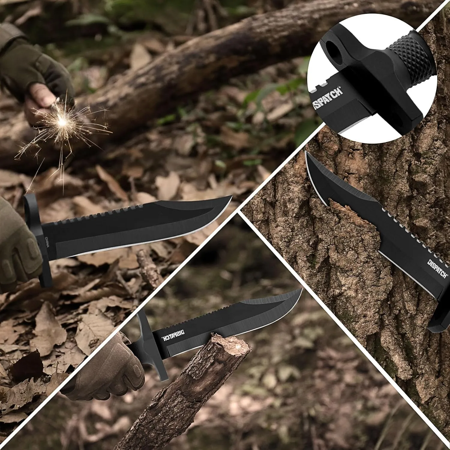 Dispatch Fixed Blade Hunting Knife with Sheath, 12-inch Survival Knives for Men Tactical Bowie Knife with Non-Slip Handle for Bushcraft, Outdoor Camping