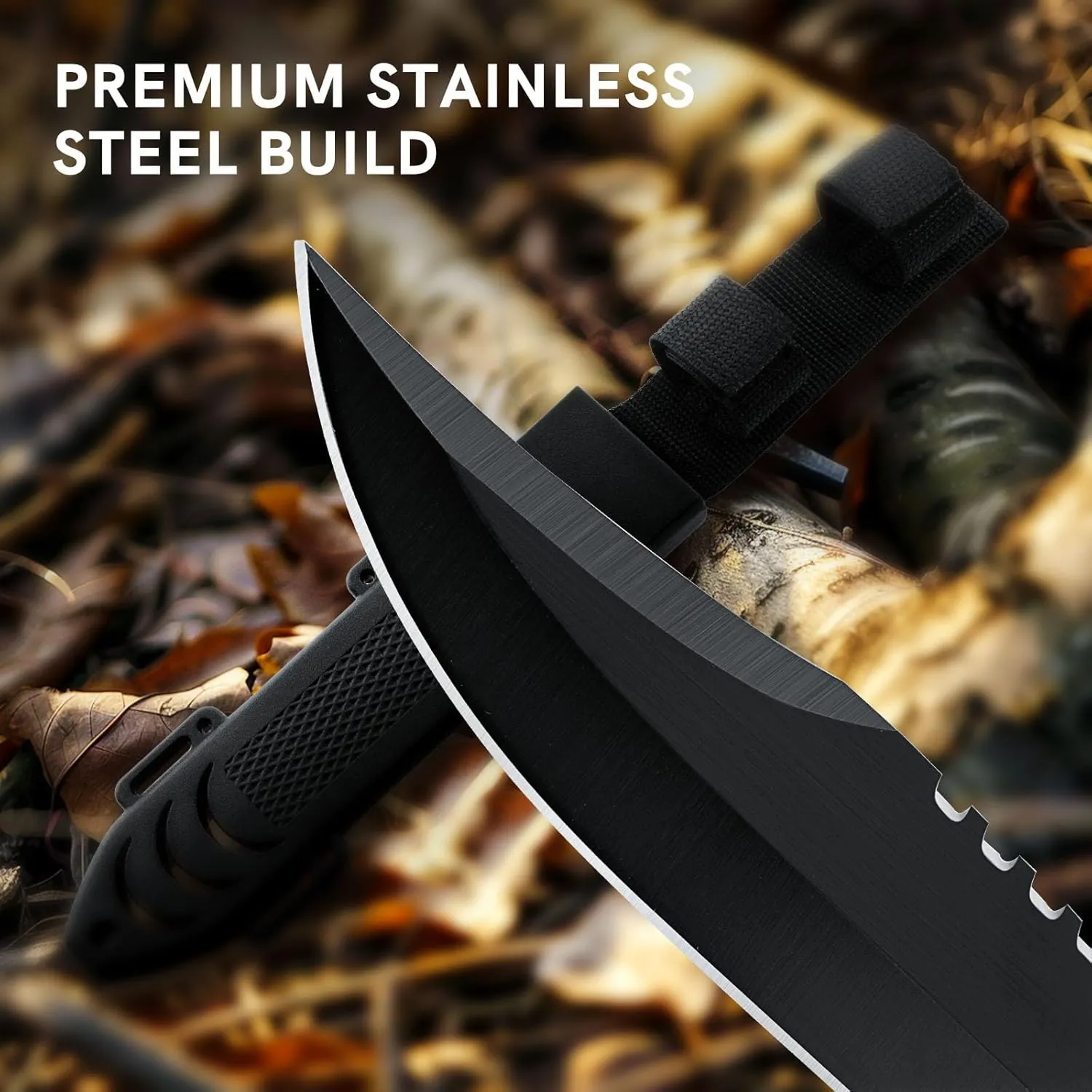 Dispatch Fixed Blade Hunting Knife with Sheath, 12-inch Survival Knives for Men Tactical Bowie Knife with Non-Slip Handle for Bushcraft, Outdoor Camping