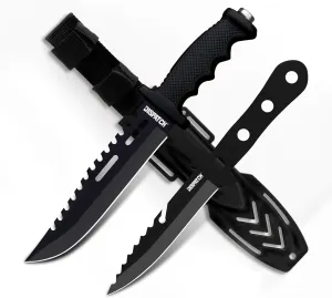Dispatch Fixed Blade Hunting Knife with Sheath, 12" and 8" Survival Knives Set for Men Tactical Bowie Knife with Non-Slip Handle for Bushcraft, Outdoor Camping