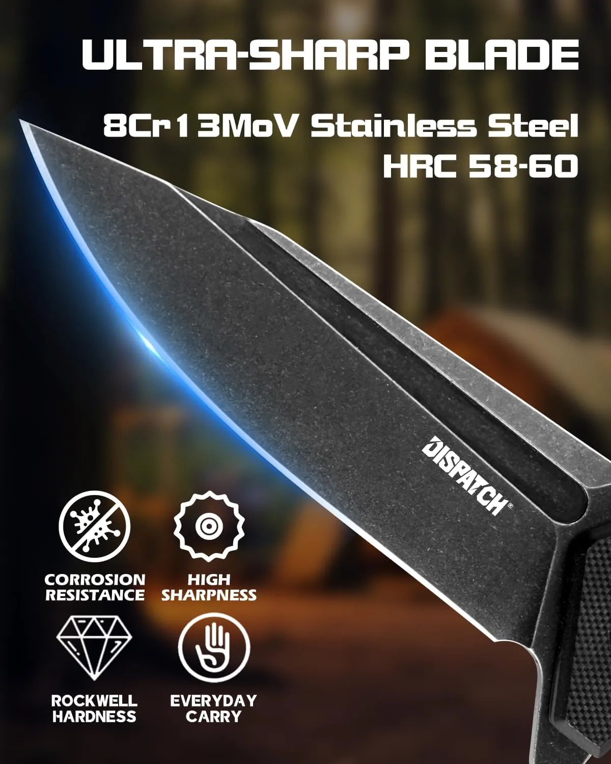 Dispatch Folding Pocket Knife with Clip, 3.58 Inch 8Cr13MoV Steel Clip Point Blade with G10 Handle, Tactical Pocket Knife for Men Outdoor Camping Hunting Hiking Survival Pocketknife