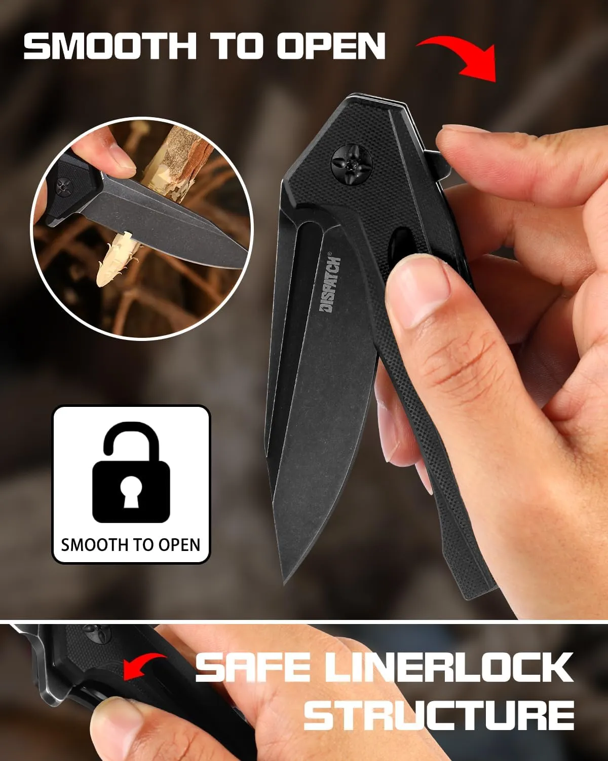 Dispatch Folding Pocket Knife with Clip, 3.58 Inch 8Cr13MoV Steel Clip Point Blade with G10 Handle, Tactical Pocket Knife for Men Outdoor Camping Hunting Hiking Survival Pocketknife