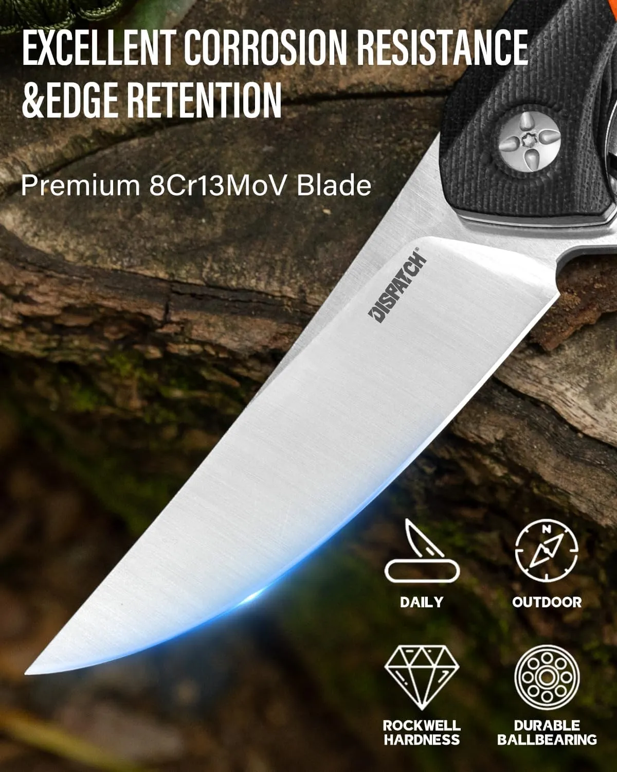 DISPATCH Folding Pocket Knife,3.76"8Cr13Mov Steel Trailing Point Blade G10 Handle,Liner Lock EDC Knife,Tactical Knife,Large Folding knife with Clip,Pocket Knife for Men Women Camping Survival Hiking.