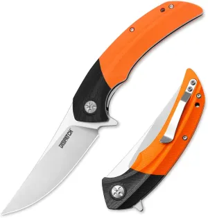 DISPATCH Folding Pocket Knife,3.76"8Cr13Mov Steel Trailing Point Blade G10 Handle,Liner Lock EDC Knife,Tactical Knife,Large Folding knife with Clip,Pocket Knife for Men Women Camping Survival Hiking.