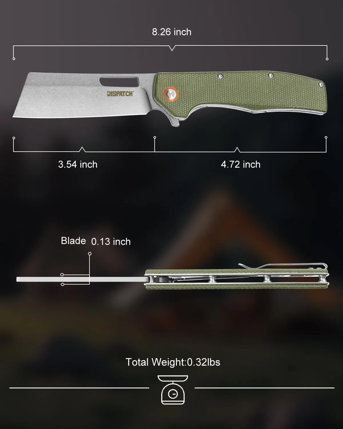 Dispatch Pocket Folding Knife, 3.54" 8Cr14Mov Steel Cleaver Point Blade and Micarta Handle,Pocket Knives for Men Women Camping Hiking Survival Pocketknife