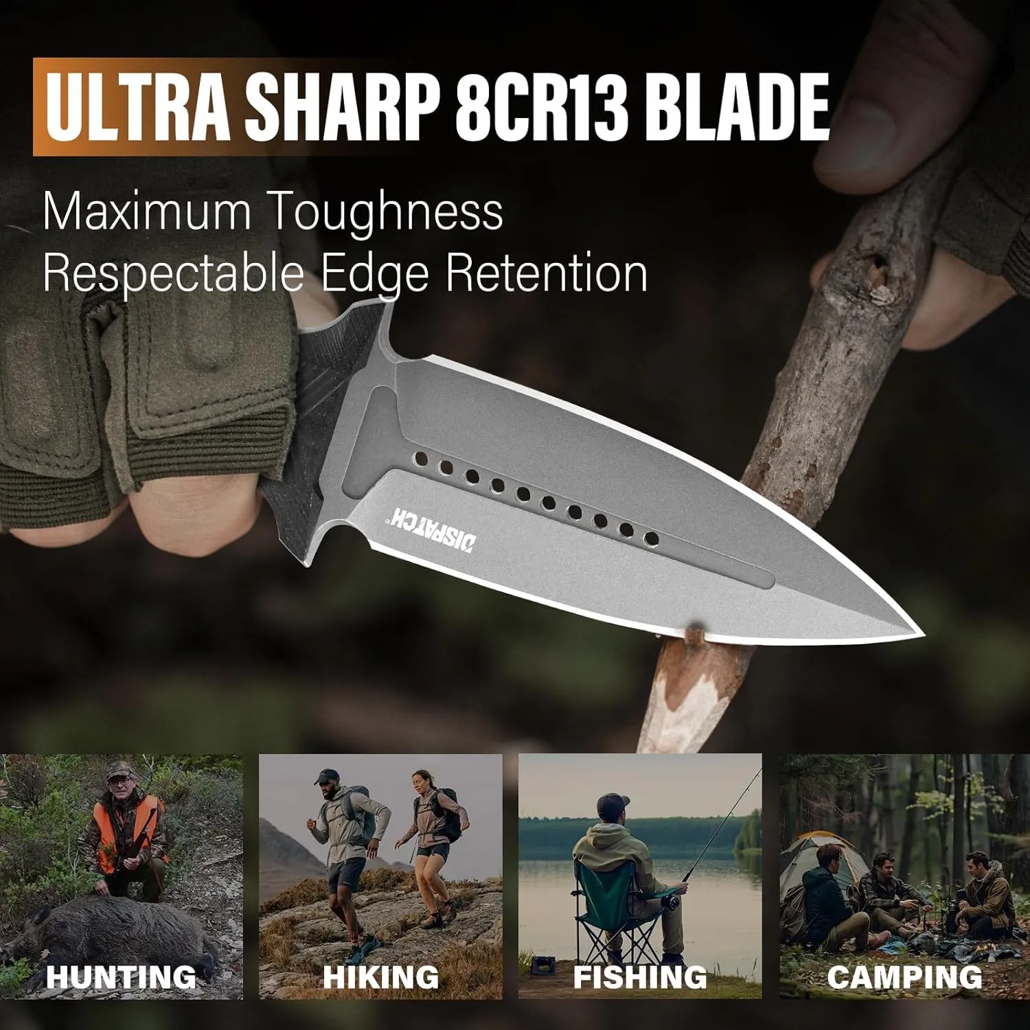 Dispatch Tactical Fixed Blade Knife, 3.89" 8Cr13Mov Steel Blade with Ergonomic G10 Handle, Full Tang Double Edge Survival Knives with Kydex Sheath Horizontal & Vertical for Outdoor Activities