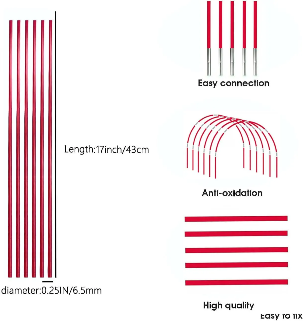 DIY Poles for Bike Tent, Tent Pole Replacement, Tent Bar Support Rod Awning Frame Kit for Hiking and Camping Tarp, Long Approximately 52ft, Diameter - 6.5mm, Plant Grow Tunnel,36 Packs